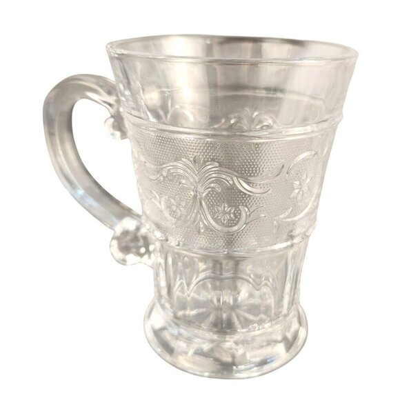 Mug Trellis Crystal Clear Industries Glass Mug With Floral Etching & Ornate Hand - Picture 1 of 8
